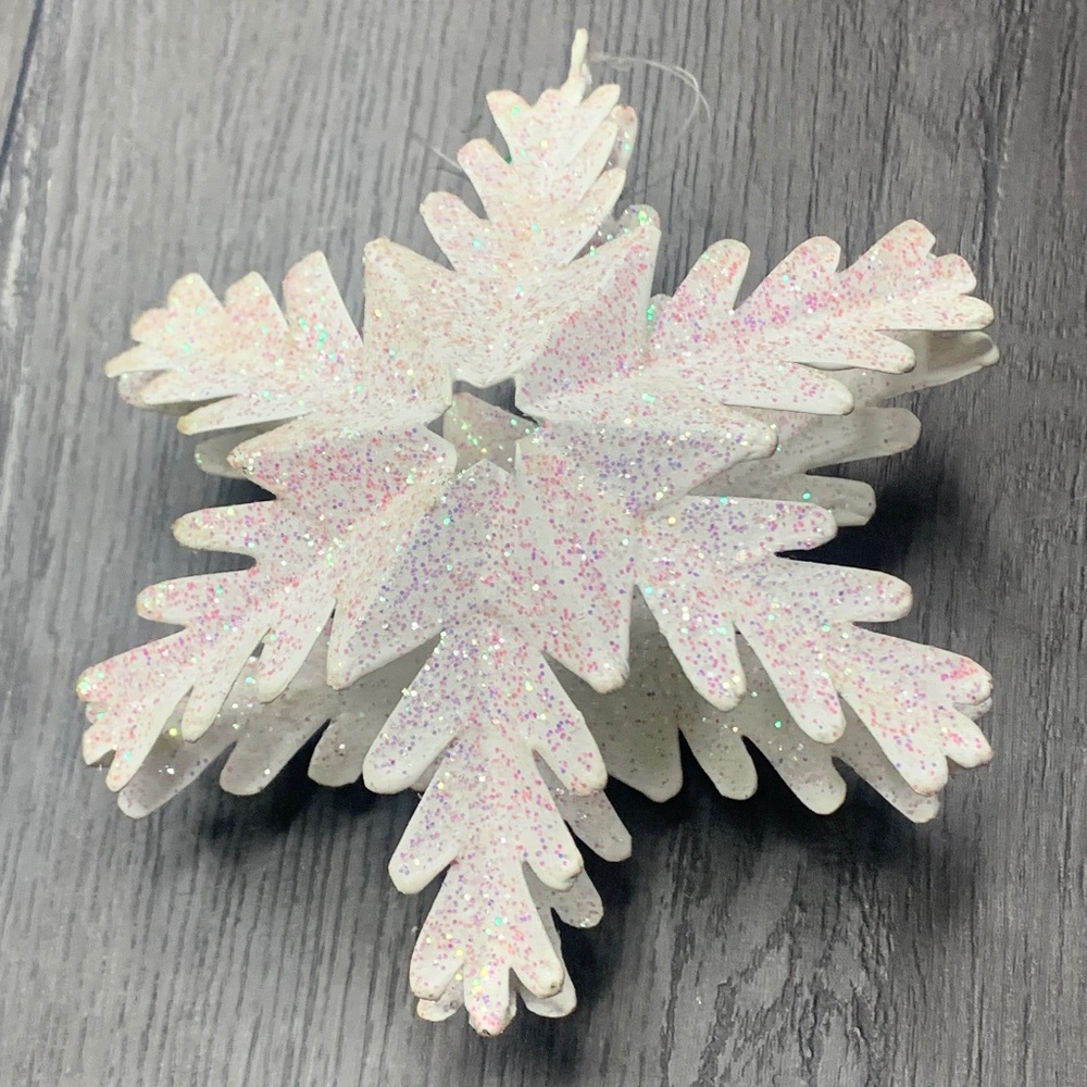 White snowflake Ornament, pink purple glitter shine sparkle, holiday decorations